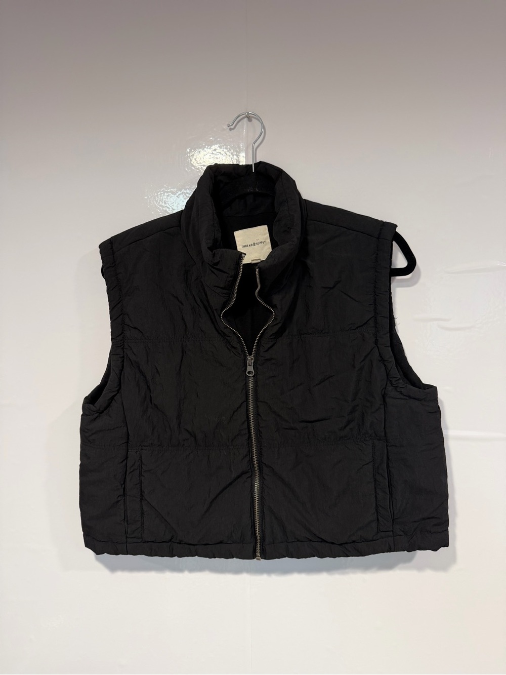 Black Thread and Supply Puffer Crop Vest